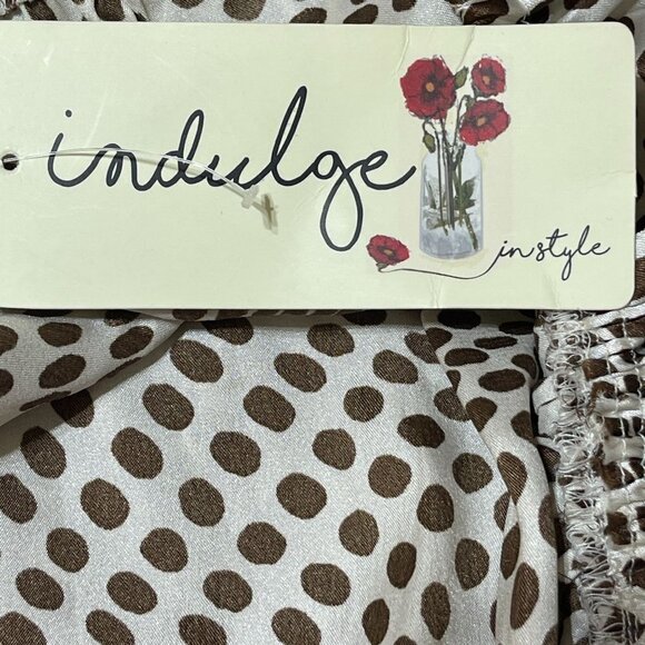 Indulge Maxi Dress Brown and Cream Dot V-Neck Open Back Size L Large - Picture 6 of 7